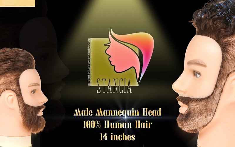 Stancia Mannequin Head, Male Mannequin Head Especially for Barber, Training Head with 14” 100% Human Hair, Manikin Head for Hair Styling and Practice (with Beard)