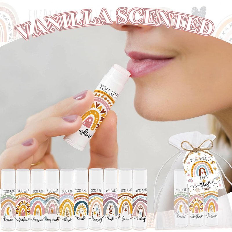 Bohemian Rainbow Lip Balm - 50 PCS Inspirational Gifts for Baby Showers | Moisturizing Party Favors