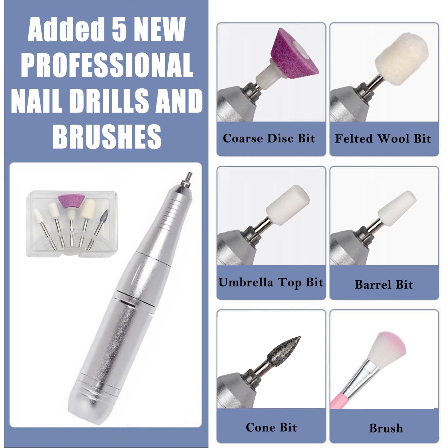 Coxcsi Electric Nail Drill, Nail File 45000RPM, Cordless Drill Machine Professional, Portable Nail Drill kit, Rechargeable with Drill Bits, Nail E File for Acrylic Gel Nail Salon