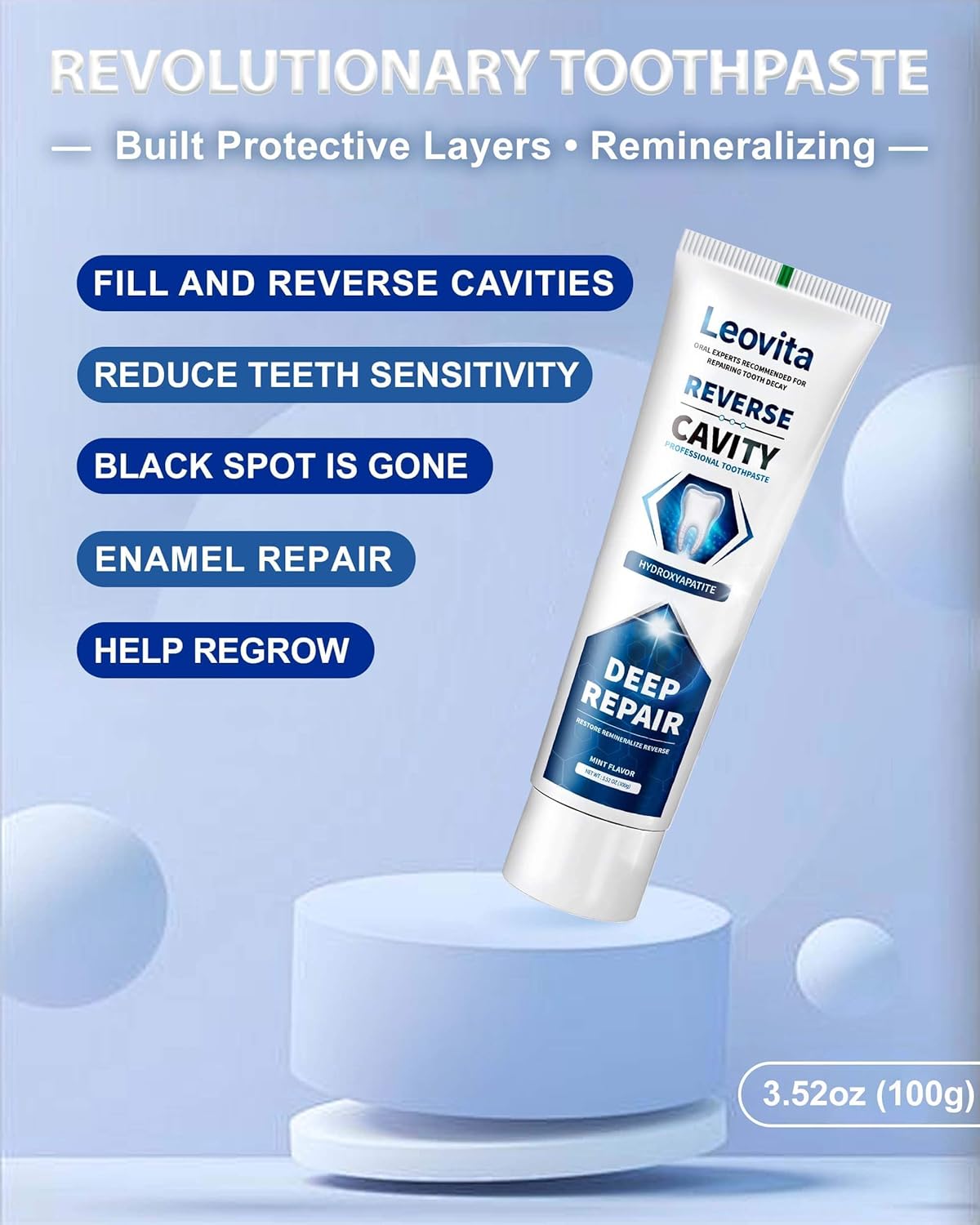 Cavity Reversing Toothpaste - Hydroxyapatite Remineralizing Formula | Fluoride & SLS Free, 3.52 OZ