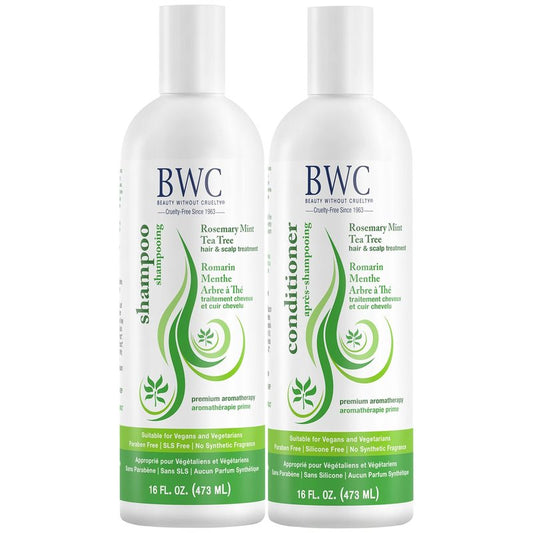 Beauty Without Cruelty Shampoo and Conditioner Set, Clarifying Rosemary Mint Tea Tree – Aromatherapy Hair & Scalp Treatment, SLS-Free, Vegan-Friendly & Cruelty-Free, 16 Oz Ea