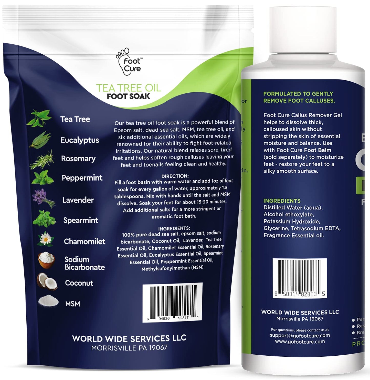Tea Tree Foot Soak & Callus Remover Gel Kit - Extra Strength Treatment for Cracked Heels & Dry Feet | Epsom Salts Included