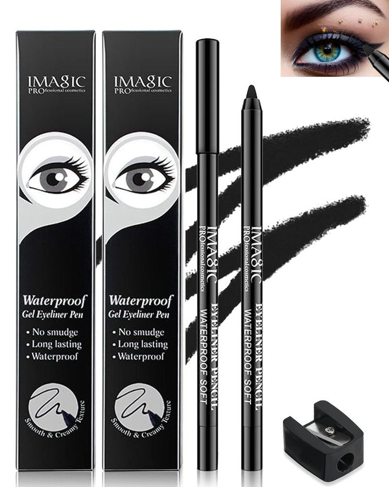 Black Waterproof Gel Eyeliner Pencil Set - Smudge-Proof & Fade-Proof | Perfect for Cat Eye & Smoky Eye Looks