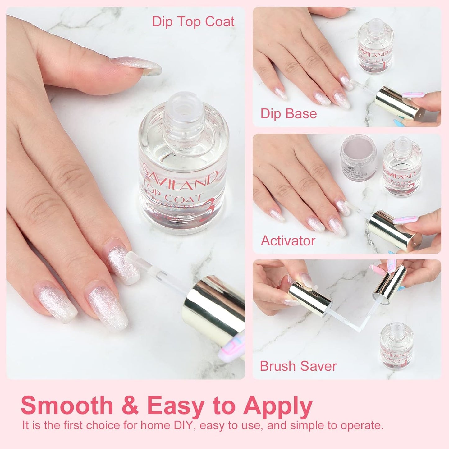 SAVILAND Dip Powder Liquid Set - 10 Pcs Base & Top Coat with Activator | 15 ml Acrylic Nail Essentials