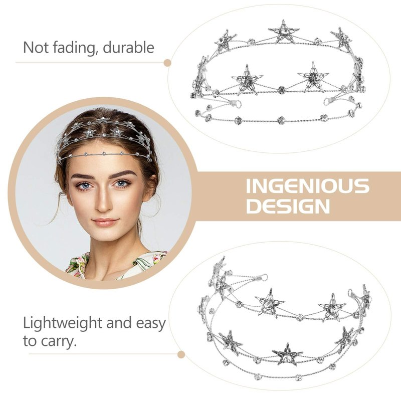 Beaupretty Bling Rhinestone Star Crown, Star Crystal Tiara and Crown Bridal Headpiece Alloy Hairband Wedding Jewelry for Women Girls, Silver