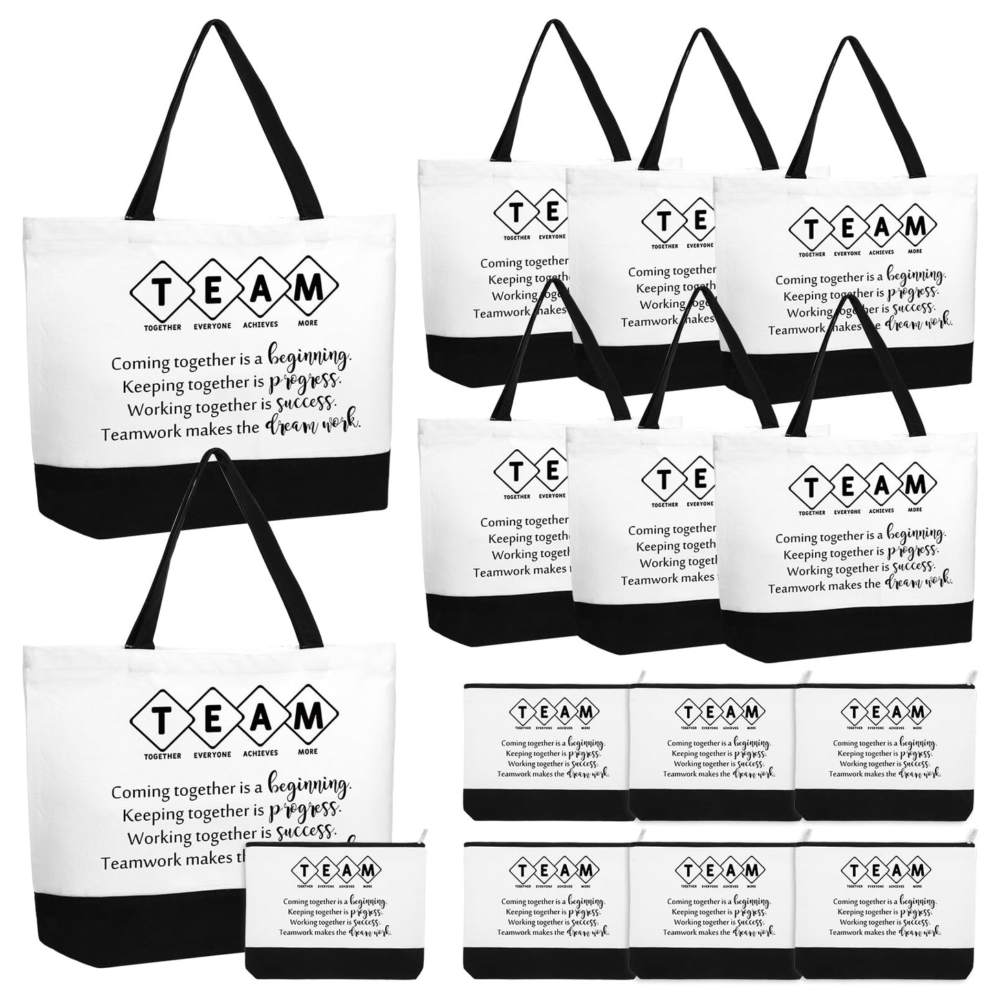 Cunno 12 Pcs Team Appreciation Tote Bag Women Employee Gift Team Together Canvas Makeup Bags for Worker Staff Coworker Nurse Teacher