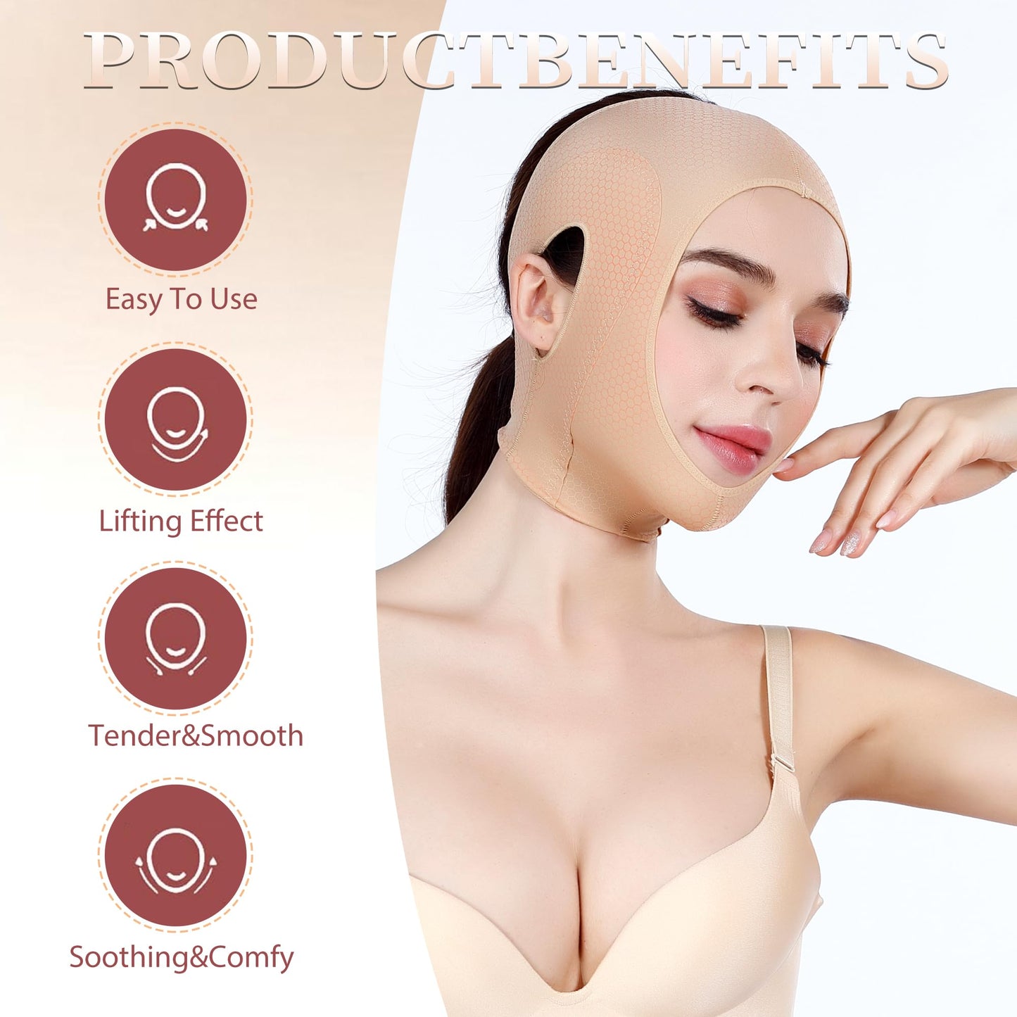 FABLESMODA Chin Strap for Sleeping Adjustable V Line Lifting Mask for Women,Neck and Chin Compression Garment Wrap Comfortable and Breathable Jaw Strap for Sleep