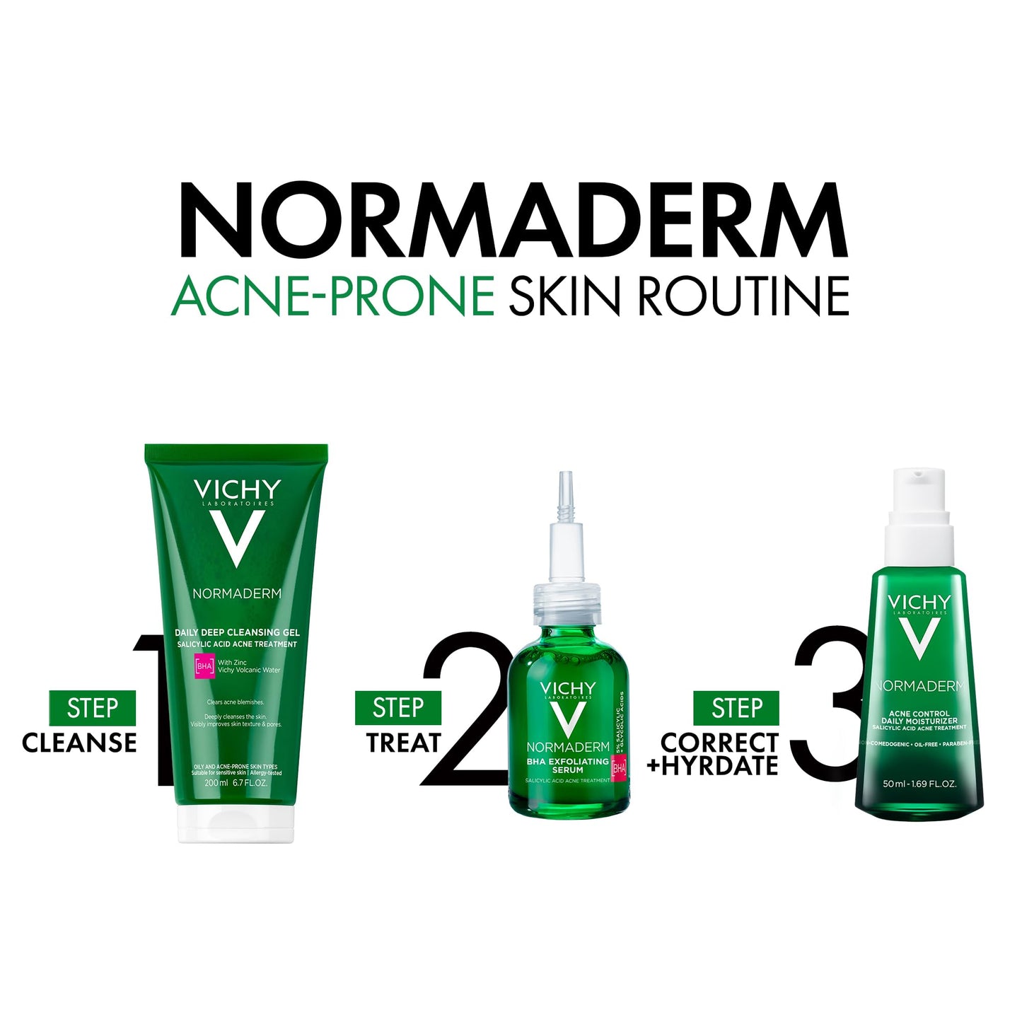 VICHY Normaderm Acne Control Daily Moisturizer,Oil Free Acne Moisturizer For Face,Max Strength 2% Salicylic Acid + Hyaluronic Acid +Vitamin C,Targets Blackheads, Blemishes & Enlarged Pores(Pack of 2)