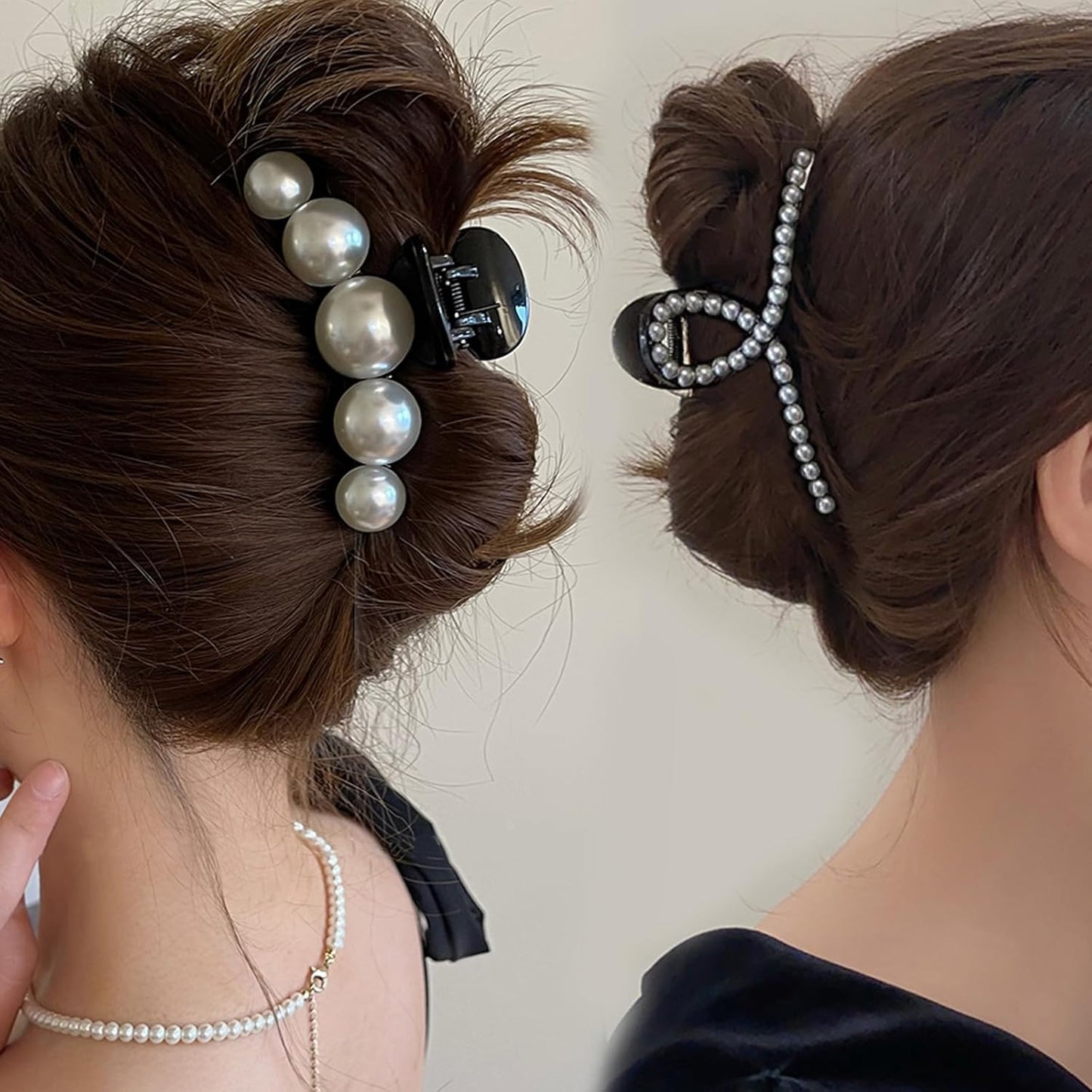 Mehayi 4 PCS Large Pearl Hair Claw Clips for Women Girls, Hair Barrette Clamps for Thick Thin Hair, Fashion Hair Accessories Headwear Styling Tools for Party Wedding