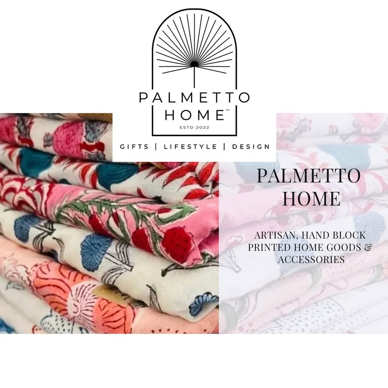 Palmetto Home Block Print Makeup Bag & Toiletry Pouch – Quilted Cotton Cosmetic Bag for Travel, Artisan Handmade Organizer for Women, Giftable (Boho Pomegranate)