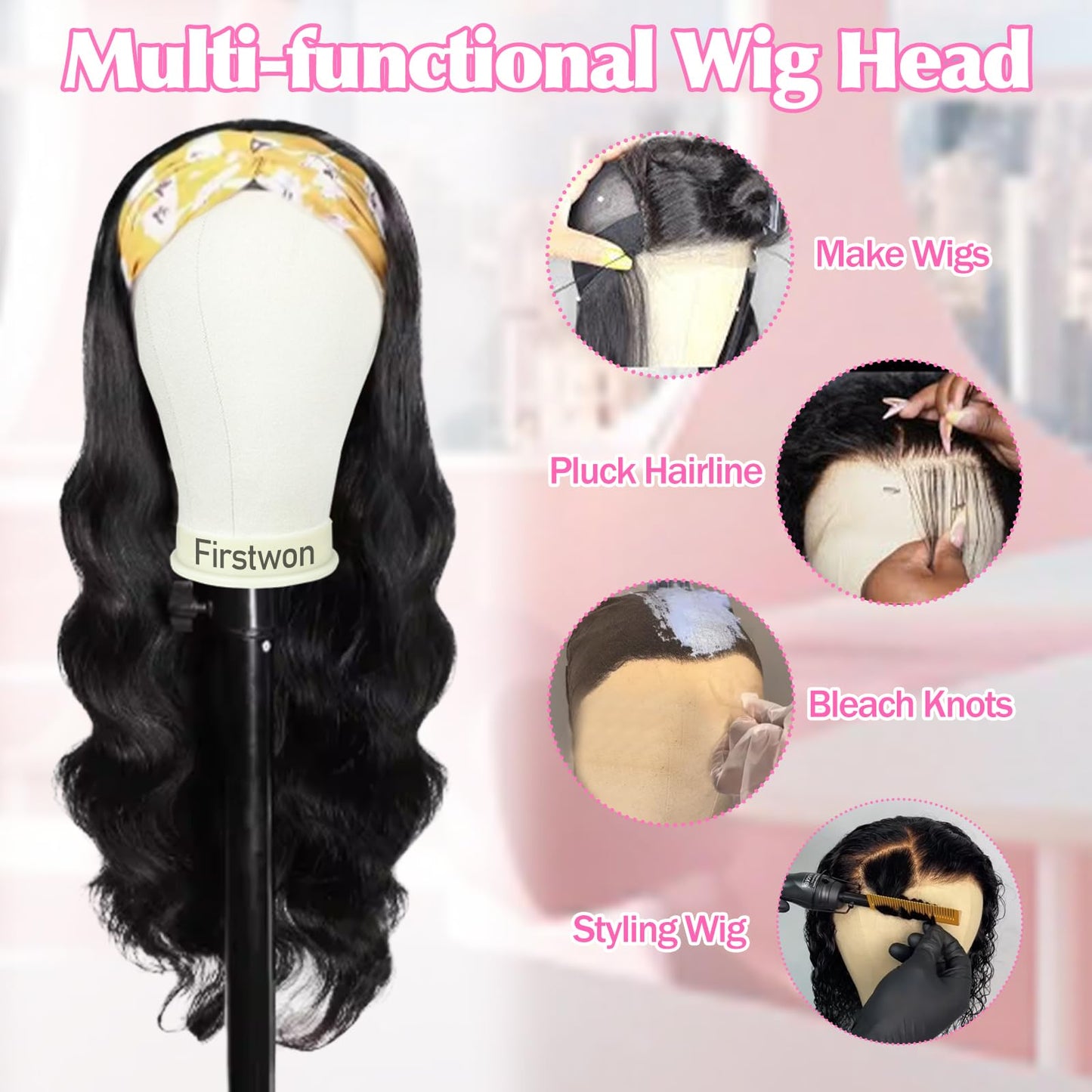 Firstwon 22 Inch Wig Head Mannequin Head for Wigs, Wig Stand with Head for Hair Styling Practice Display Wigs Making Tripod Stand with T Pins Set