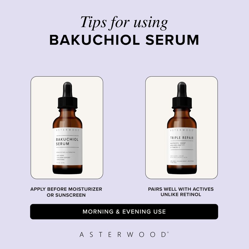 Asterwood Bakuchiol Serum for Face - Retinol Alternative - Plumping, Anti-Aging, Wrinkle Reducing - Fragrance-Free - 2 Fl Oz