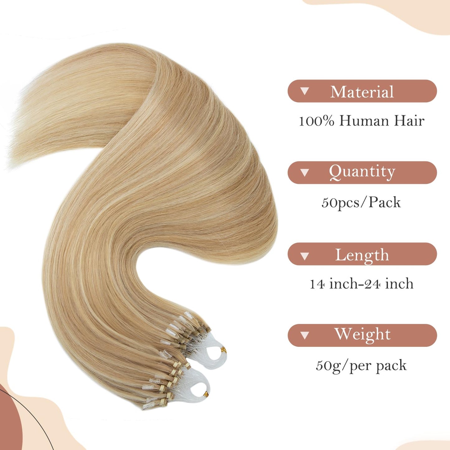 TESSHAIR Micro Loop Hair Extensions, 100% Remy Human Hair, Microlink Extensions, No Tangle & Smooth, 50 Strands 50g, 16 Inch #Blonde & Bleach Blonde