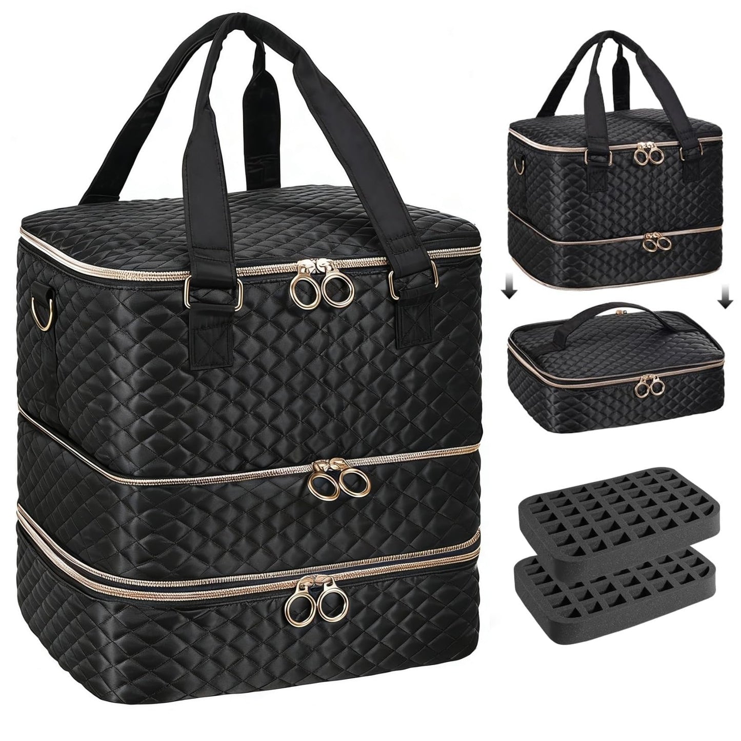 YUYAFN Nail Polish Organizer Case - Holds 84 Bottles Nail Polish & Nail Lamp Large Nail Polish Organizer Bag for Manicure Tools, Nail Polish Kit (Black)