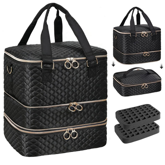 YUYAFN Nail Polish Organizer Case - Holds 84 Bottles Nail Polish & Nail Lamp Large Nail Polish Organizer Bag for Manicure Tools, Nail Polish Kit (Black)
