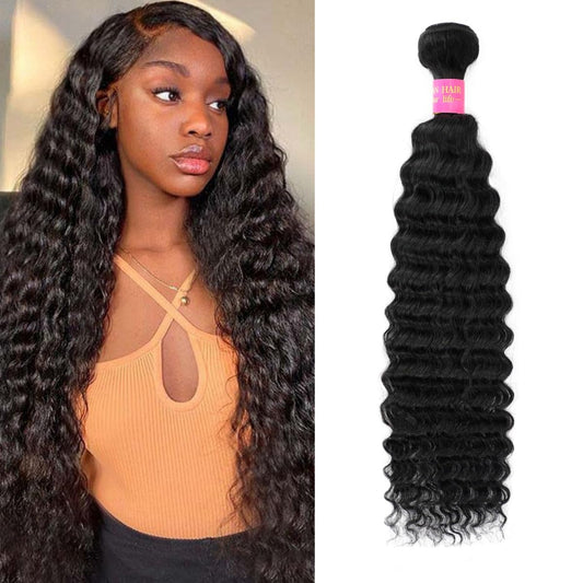 Deep Wave Bundles Human Hair 18 Inch 1 Bundle Human Hair 12A 100% Unprocessed Brazilian Virgin Hair Curly Weave Bundles Real Human Hair Extensions Natural Black