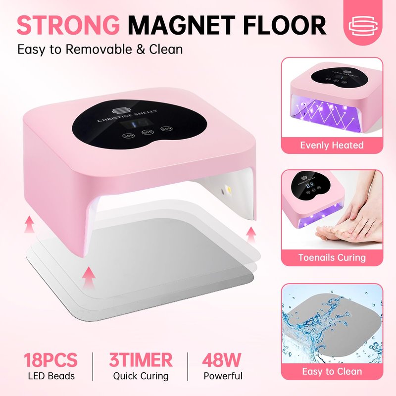 UV Nail Lamp, CHRISTINE SHELLY UV Light for Gel Nails, 48W Plug-in Mini Nail Lamp Nail Dryer with Touch Control Auto Sensor and 3 Timer Settings Nail Light Curing Lamp, Home Salon Nail Art Tools,Pink