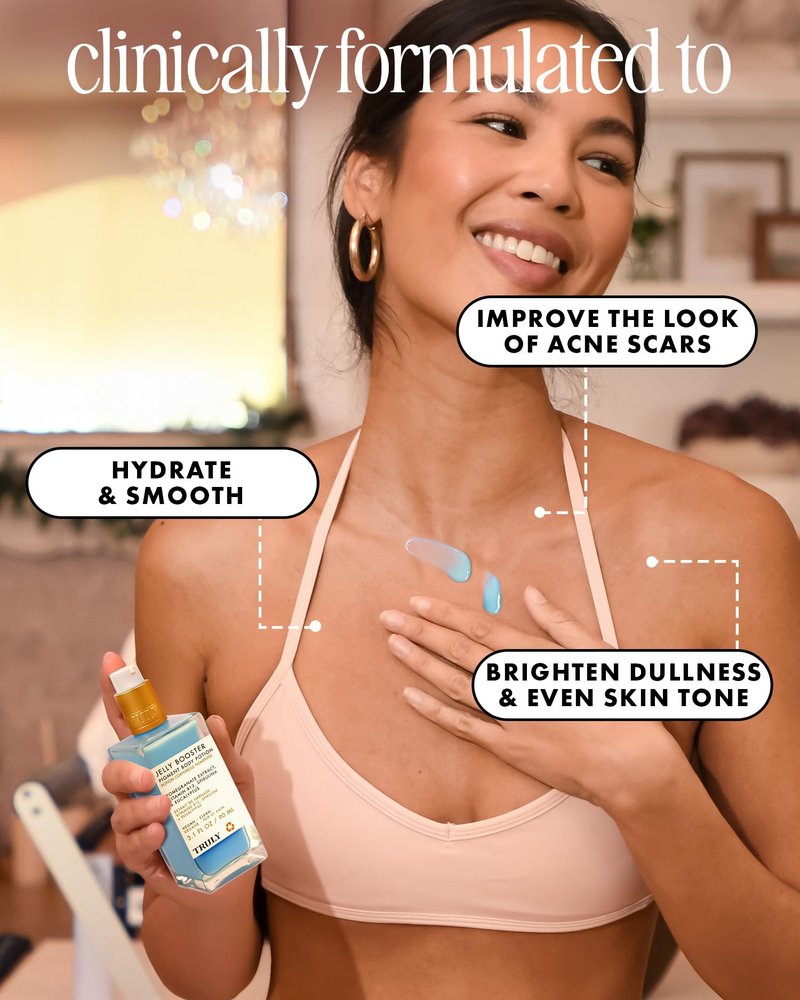 Truly Beauty Jelly Booster Pigment Body Potion | Dark Spot & Discoloration Treatment for Body | Pomegranate Extract & Vitamin B12 | Hydrates, Smooths & Helps Fade Acne Scars for Even Skin (3.1 fl oz)