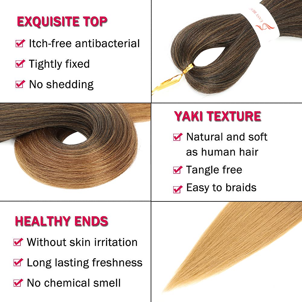 Pre Stretched Braiding Hair Ombre 36 Inch Long Brown Braiding Hair 8 Packs Easy Braids Hair Yaki Straight Hot Water Setting Synthetic Ombre Braid Hair Extensions for Crochet Hair Braiding Twist