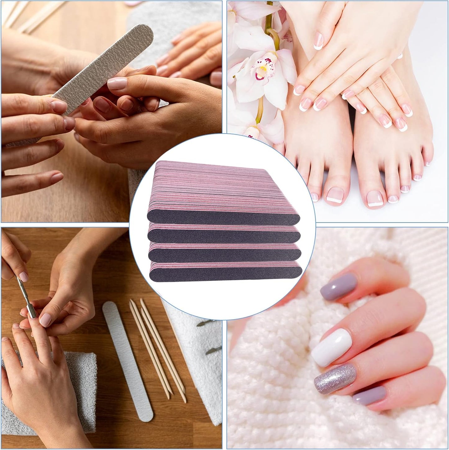 Emery Board Nail Files - 100 Pcs Double-Sided 100/180 Grit for Acrylic & Natural Nails | Professional Manicure Set