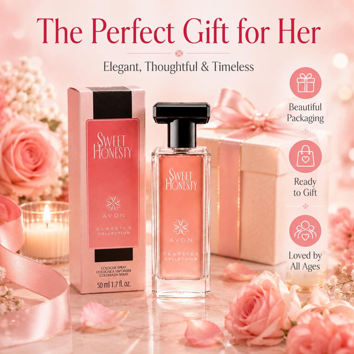 AVON Sweet Honesty Cologne for Women — Fresh Cedarwood Long Lasting Perfumes for Women — Clean Floral Women’s Fragrances with Rose and Lily, 1.7 fl oz — Designer Womens Perfume Gift