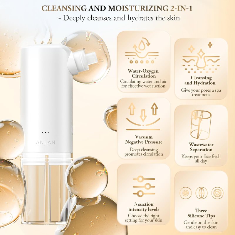 ANLAN Blackhead Remover for Face – Pore Extractor Vacuum with Microbubble Cleaning Blackhead Extractor Tools with 3 Suction Levels Acne Pimple Extractor Kit for Nose Face & T-Zone