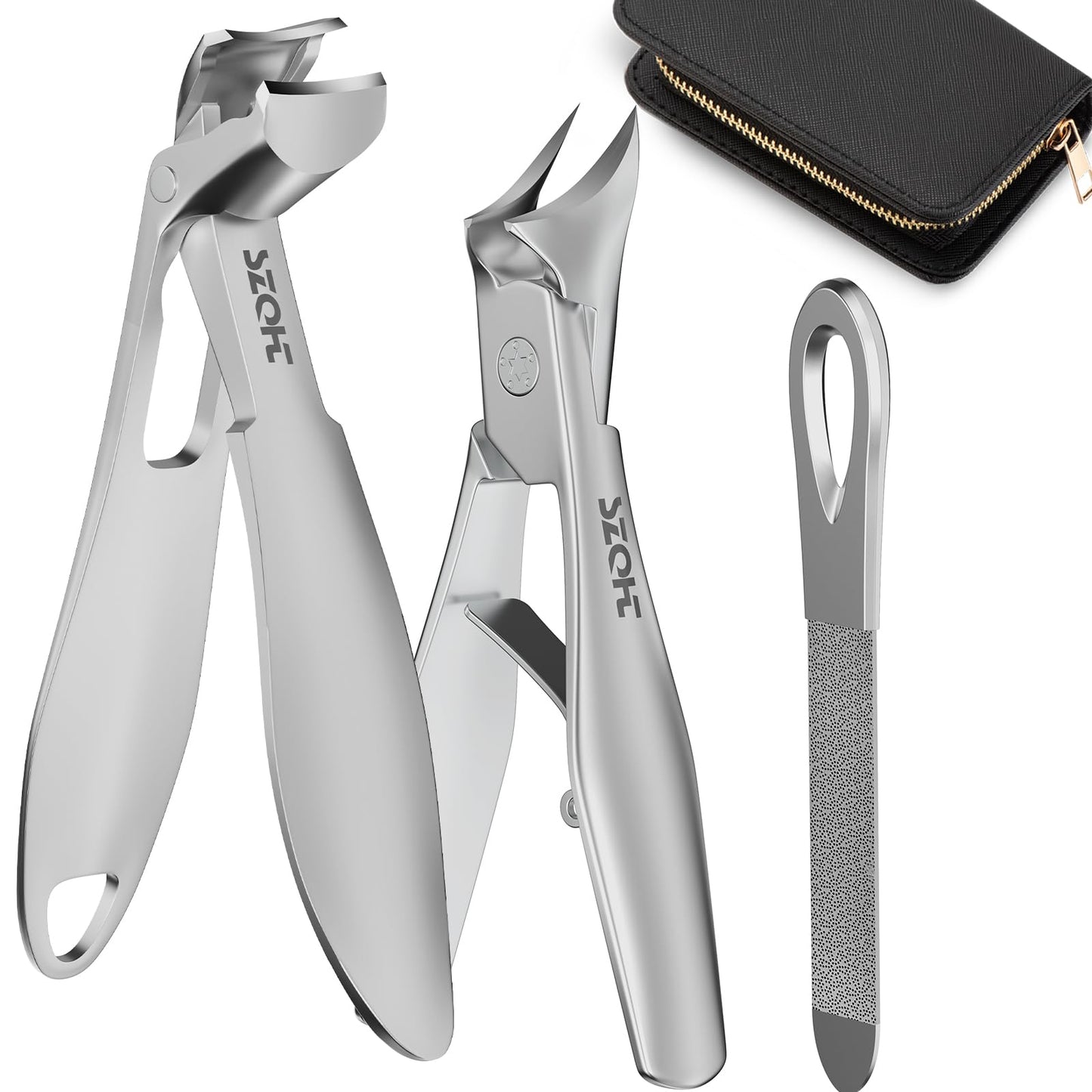 Nail Clippers Set - SZQHT 2025 Upgrade Angled Head Nail Clippers for Men,Seniors,Women,Toenail Clippers for Thick,Ingrown, Nails, Professional Stainless Steel Toe Nail Clippers,Nail File, Heavy Duty