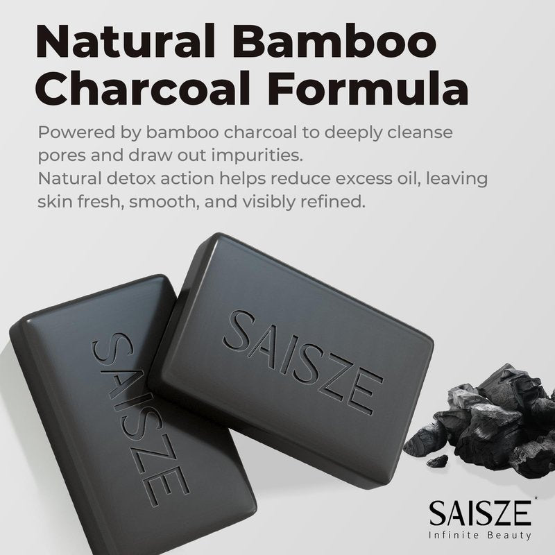 SAISZE Activated Charcoal Soap Bar for Acne and Oil Skin, Natural Black Soap for Face and Body Paraben and Sulfate-Free, 8 Ounce