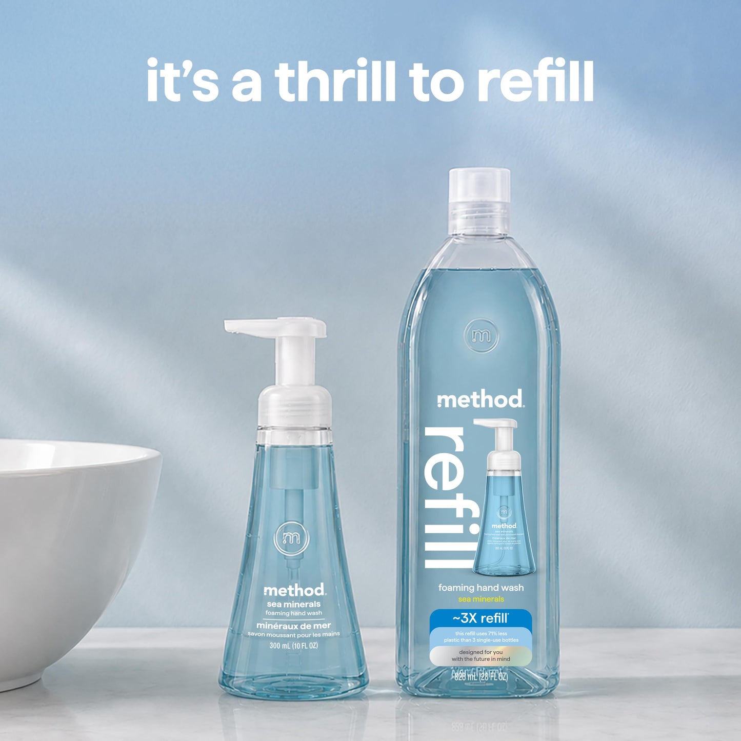method Foaming Hand Wash Refill, Sea Minerals- Refills Up to 3X, for Bathroom & Kitchen, Leaves Hands Soft, Bergamot, Lemon & Rosemary Notes, 28 fl oz, 4 pack