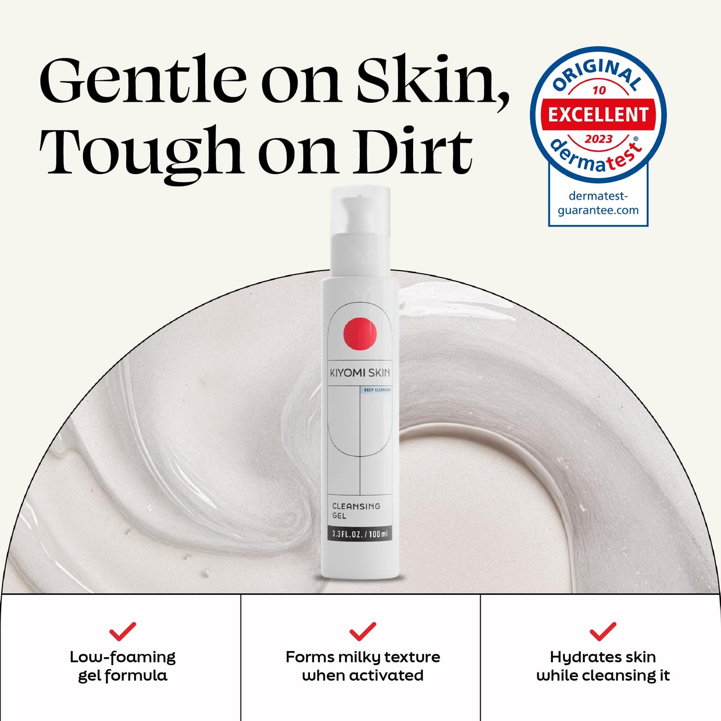 Kiyomi Skin Cleansing Gel - Hydrating Facial Cleanser with AHA Complex, Hyaluronic Acid & Snow Mushroom Extract - Gentle Low Foam Face Wash for All Skin Types - Vegan & Made in Germany - 3.3 Fl Oz