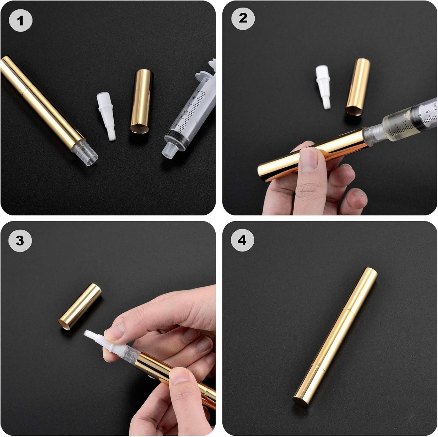 3ml Empty Nail Oil Pen - Twist Brush for Tooth Whitening | Gel Lip Gloss & Eyelash Growth Tube (Black, 24 PCS)