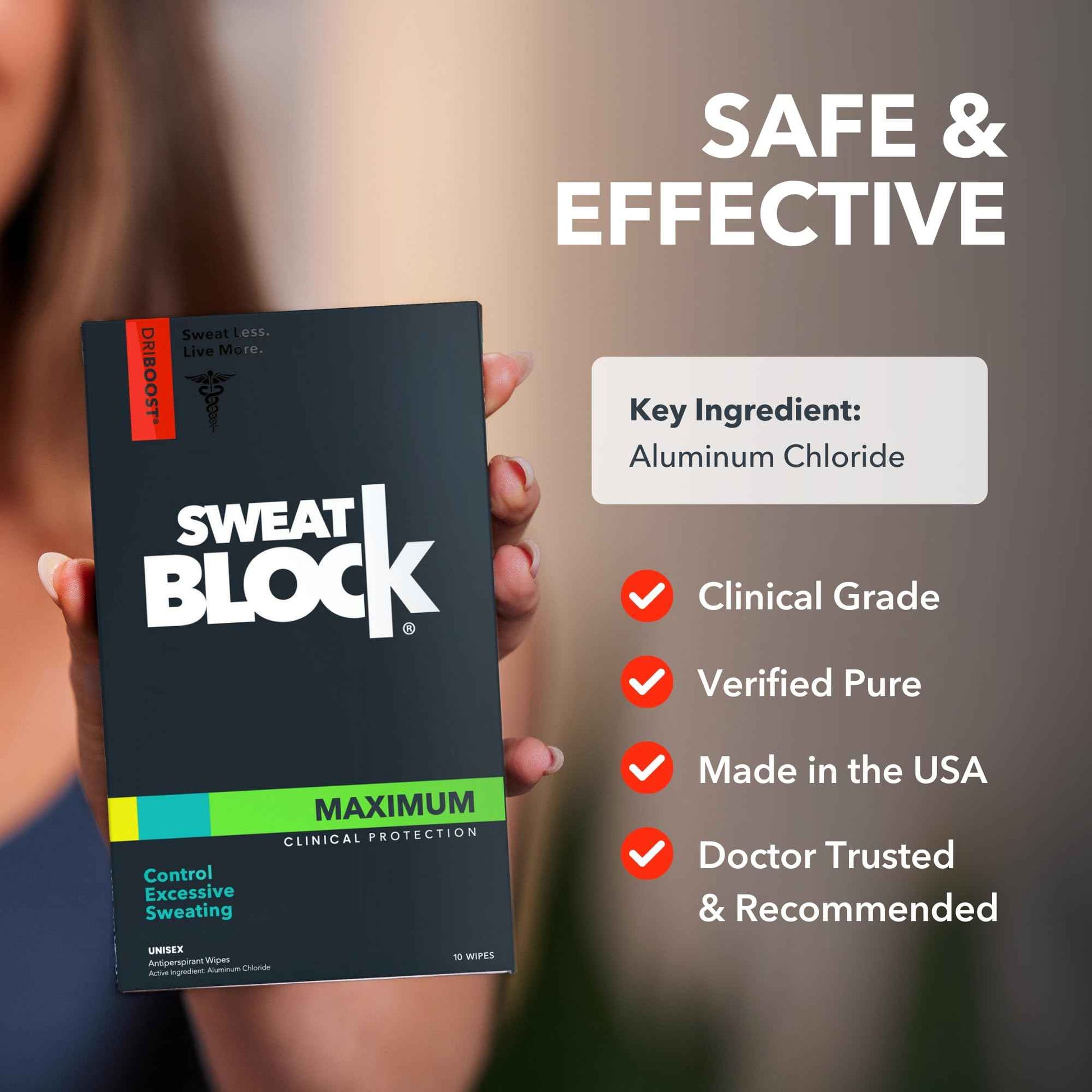 SweatBlock Clinical Strength Antiperspirant Wipes for Men Women Excessive Sweat Protection Hyperhidrosis Treatment Stops Underarm Perspiration Up to 7 Days Includes 10 Individually Wrapped Sweat Wipes