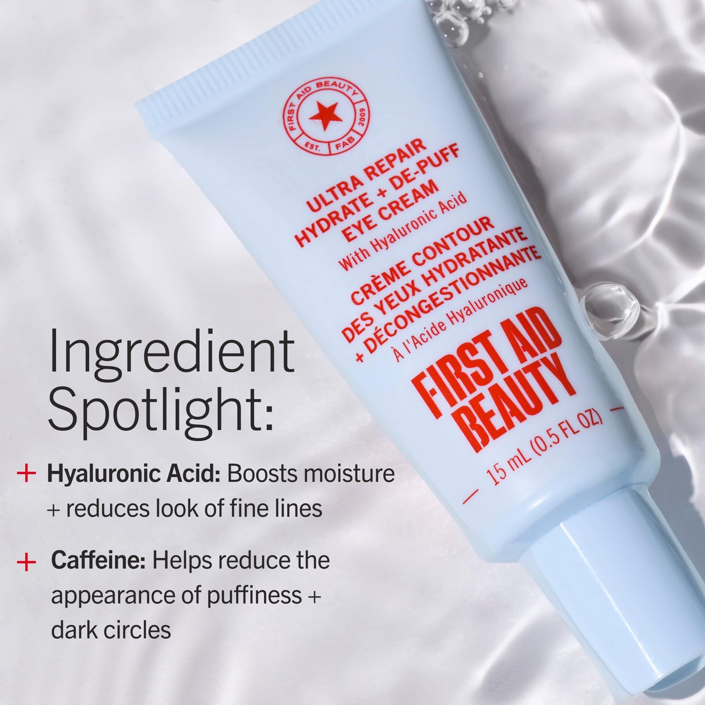 First Aid Beauty - Hydrating Eye Cream with Hyaluronic Acid, Nourishing Eye Cream that Provides 24 hours of Hydration, Helps Smooth Fine Lines, Wrinkles & Puffiness, Safe for Sensitive Skin, 0.5 oz