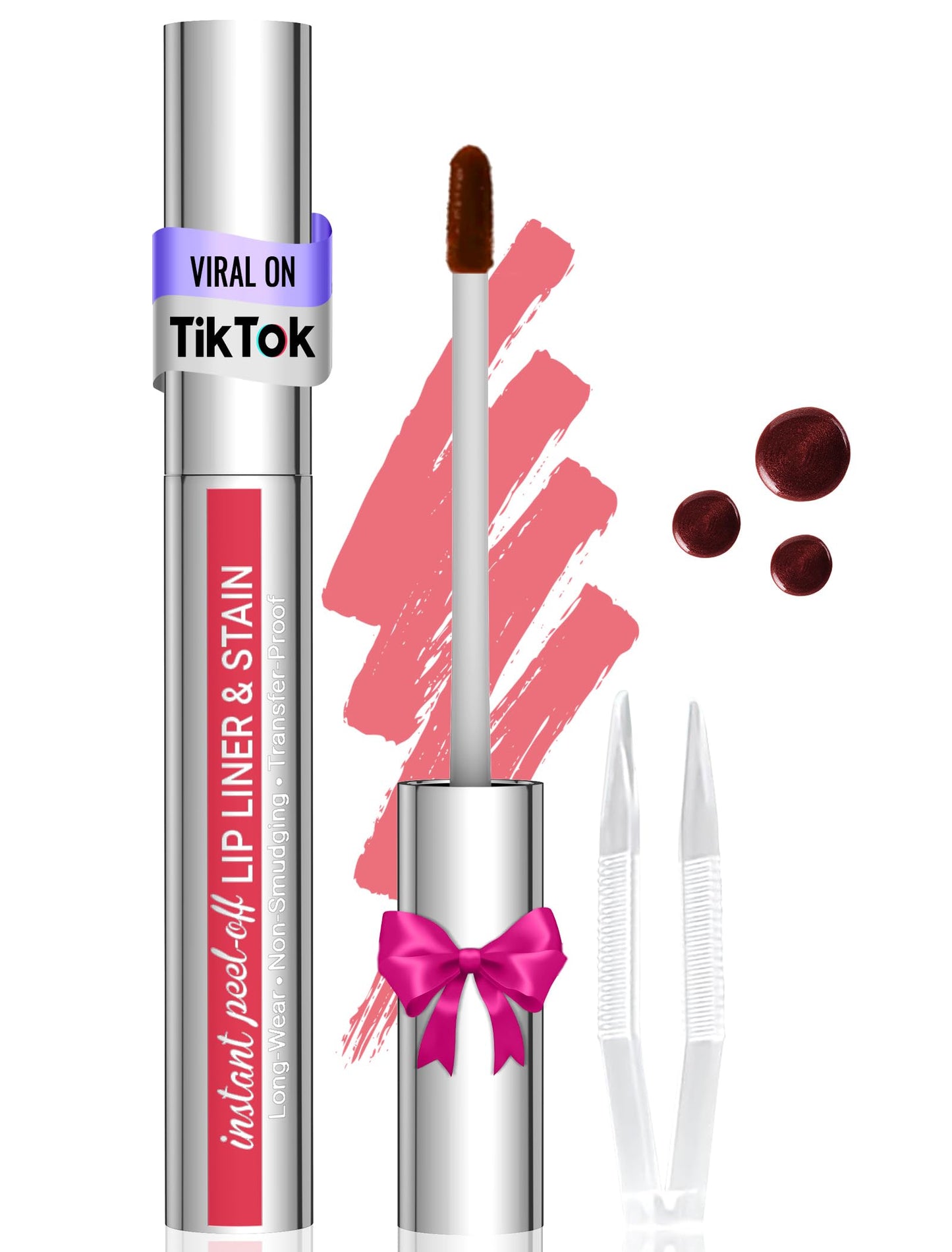 Vevivia Beauty Lip Stain - Lip Liner Stain, Long Lasting Peel Off Lip Stain, Natural Peel Off Lip Liner Stain with Tweezer, Easy to Use, Waterproof, Smudge-proof, Transfer-proof, Nude Pink