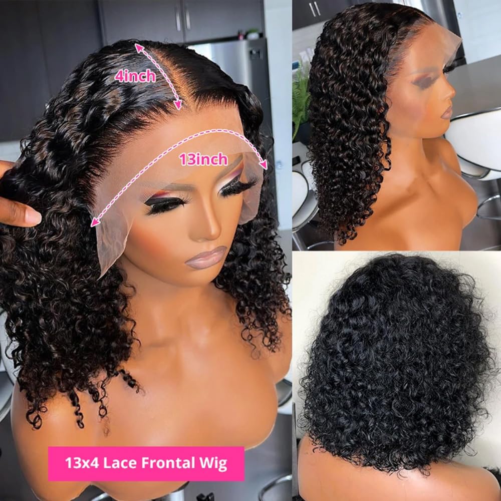 Jinhongze Curly Bob Wig Human Hair Deep Curly Wigs for Black Women 13x4 Lace Front Bob Wigs Human Hair Short Curly Bob Wig with Natural Hairline 10 Inch