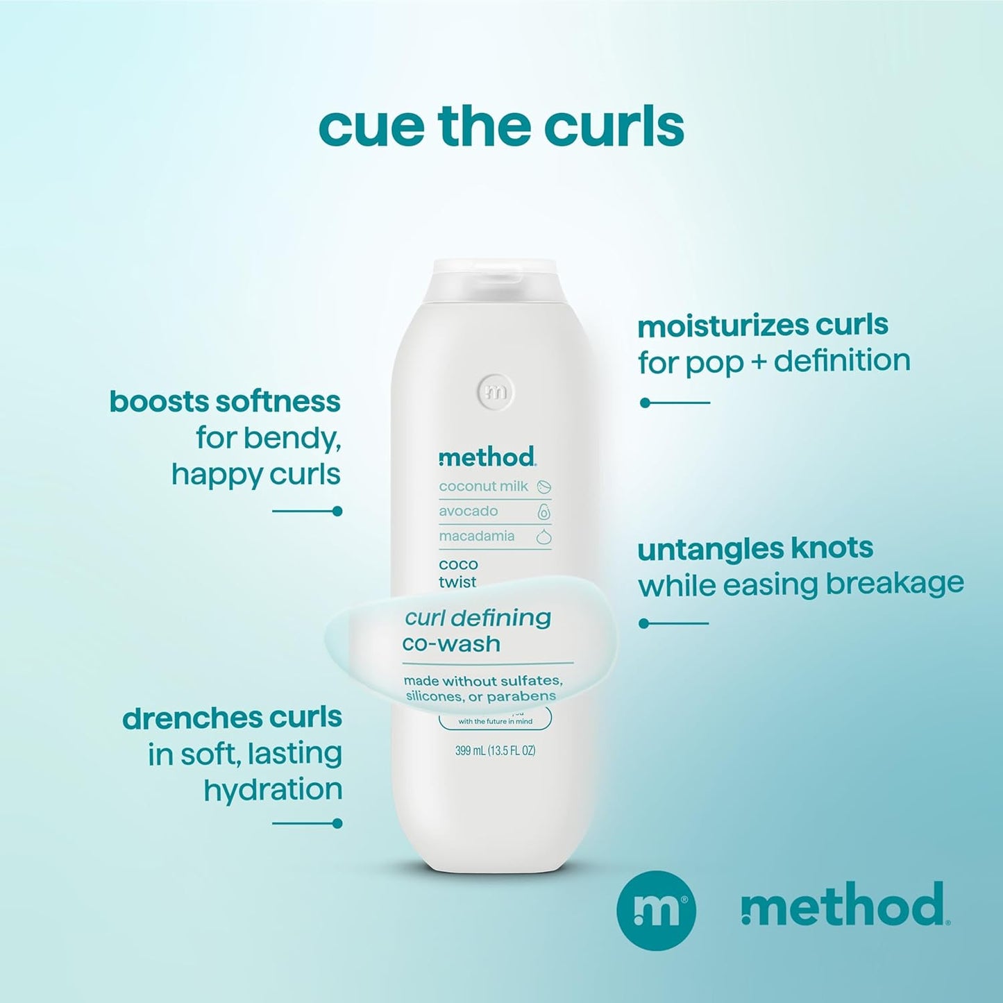 Curl Defining Co-Wash | Method Coco Twist - Moisturizes & Detangles Hair - 13.5 oz, Sulfate & Paraben Free