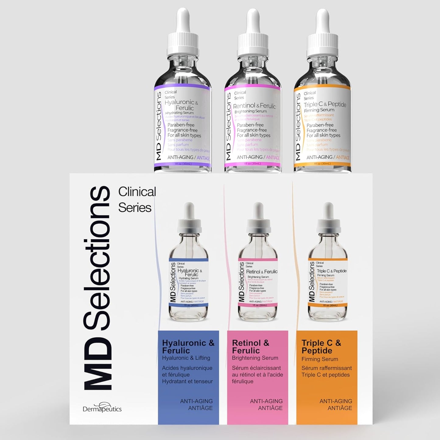 MD Selections Retinol Hyaluronic Triple C Peptide Serum Bundle - Skin Firming & Plumping, 3 Fl Oz