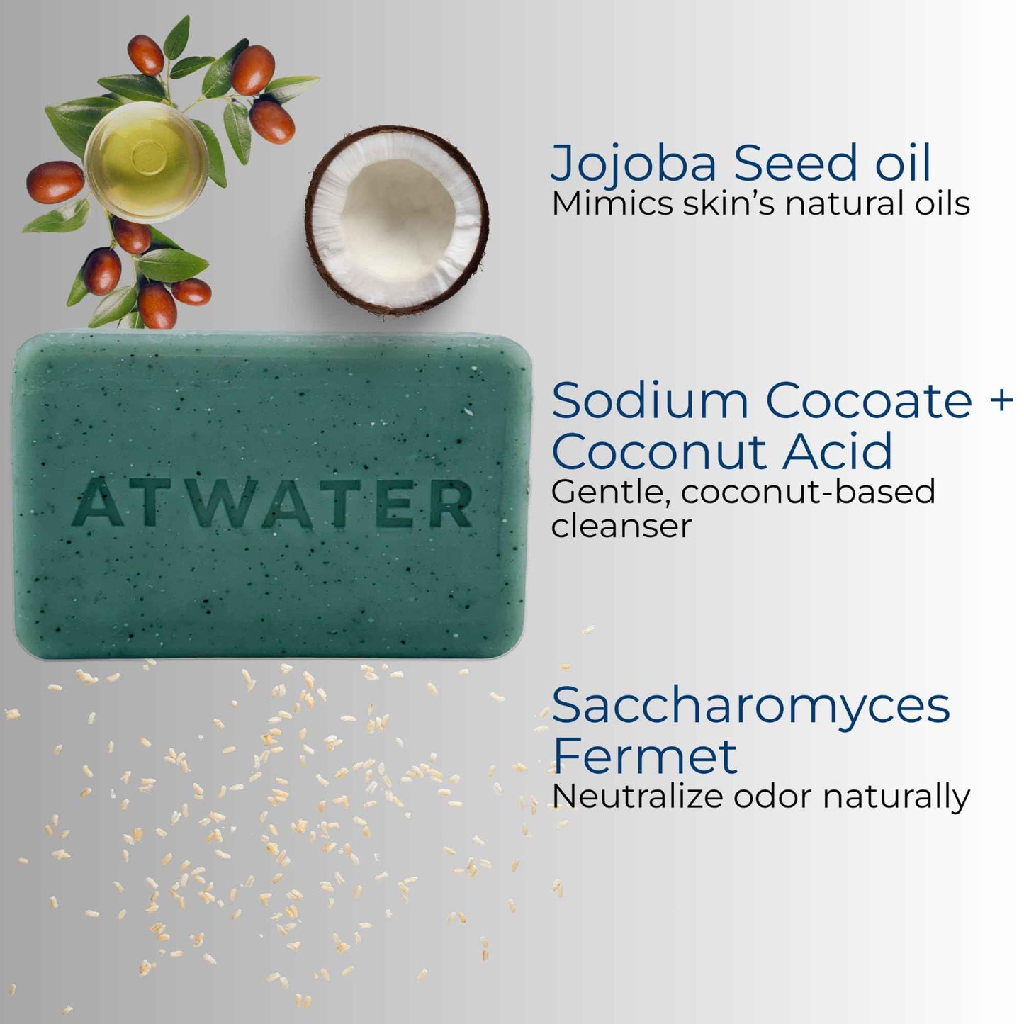 ATWATER Exfoliating Bar Soap for Men, Natural Body Scrub and Cleanser with Jojoba Oil and Coconut, Sulfate-Free Men’s Soap Bar - 7 oz