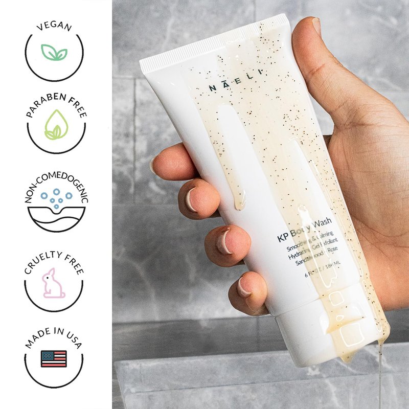 NAELI Exfoliating Body Wash - Salicylic & Glycolic Acid for Keratosis Pilaris | 6 oz Hydrating Acne Treatment