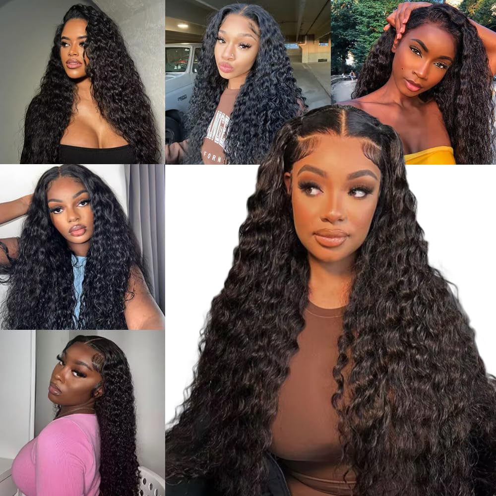Deep Wave Human Hair Bundles 20 Inch 12A Brazilian Virgin Wet and Wavy Human Hair Weave Bundles 100% Unprocessed Deep Curly Bundles One Bundle Double Weft Water Wave Bundles Natural Black