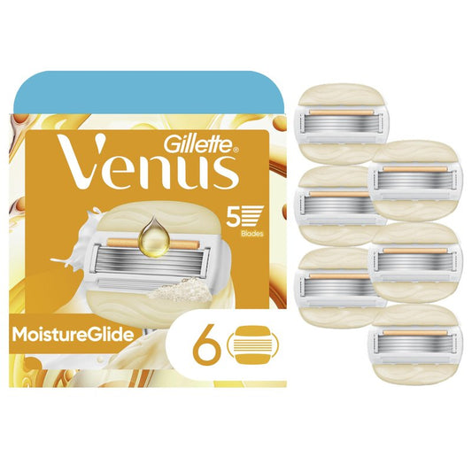Venus MoistureGlide Women's Razor Blades, With Built-in Shave Gel Bars, 6 Razor Blade Refills