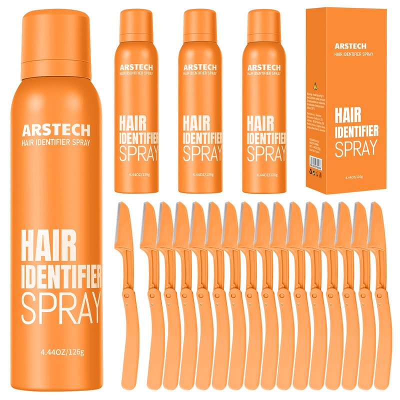 Hair Identifier Spray for Face Shaving Dermaplaning Tool Skin Body Dermaplane Spray for Women with 16 Face Razor Face Shaver Kit Facial Hair Removal Dermaplane Razor for Women Face (Orange 4 Pack)