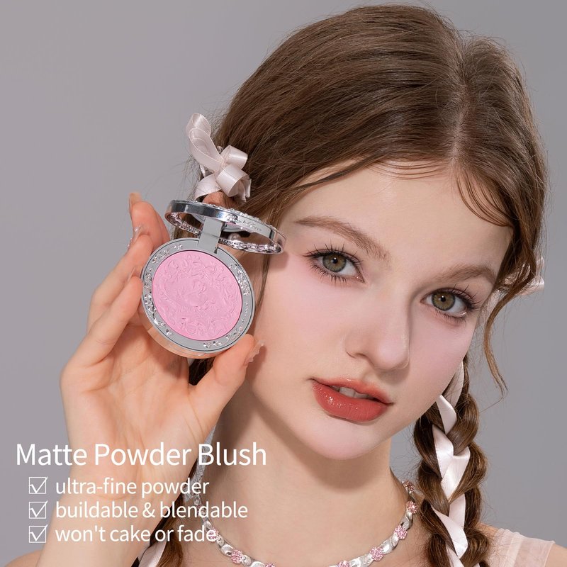 Flower Knows Swan Ballet Embossed Blush,Soft Pink Matte Powder Blush for Cheeks,Buildable & Blendable Face Makeup,Soft Long-Lasting Cute Make Up for Women & Girls,0.17 Oz(02 Romanticism)