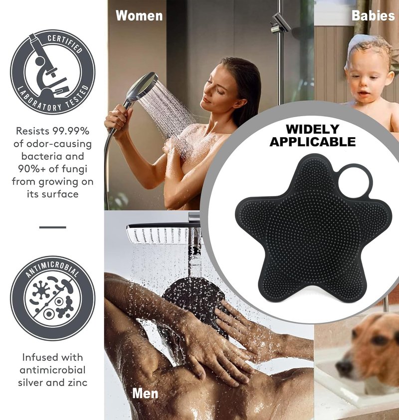 LUCKSTELLA Silicone Body Scrubber - Silver-Infused Dual-Sided Silicone Scrubber for Shower Body Brush & Loofah Alternative for Men Women, All Skin, Quick Dry, Easy to Clean - Coffee(1-Pack)