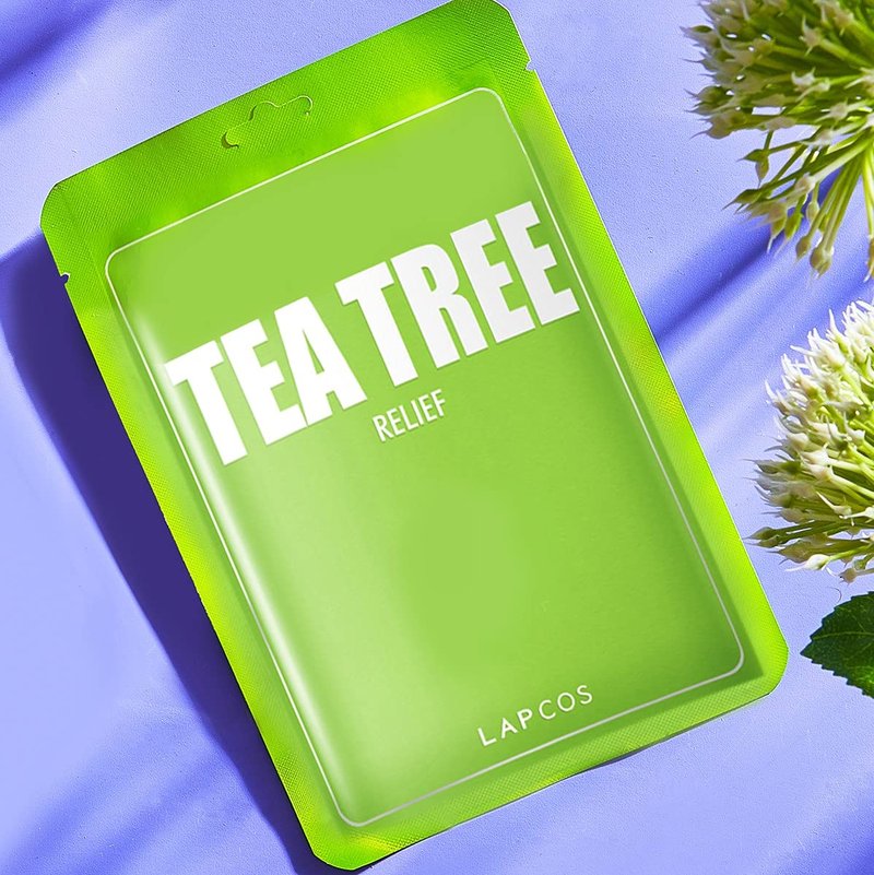LAPCOS K Beauty Derma Tea Tree Sheet Mask - Soothing & Calming Face Mask with Althaea Flower for Irritated & Sensitive Skin - Breathable, Lightweight TMF-Cell Sheet - Korean Skin Care (Pack of 5)