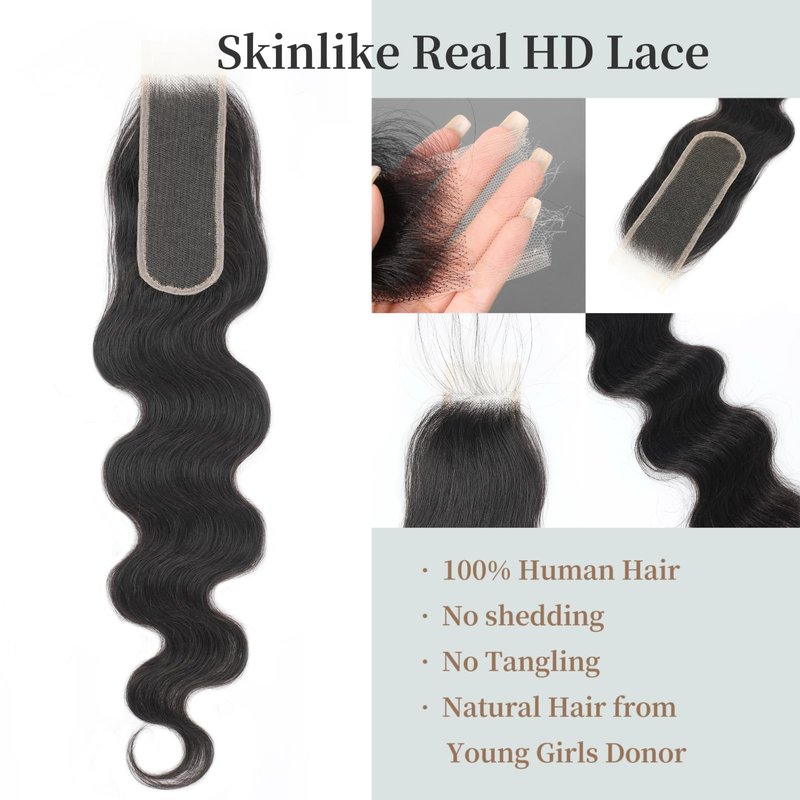 2x6 SKINLIKE Real HD Lace Closure Only 0.095mm Ultra-thin Invisible HD Lace Pre Plucked Single Knot Body Wave Lace Closure Human Hair 18 inch