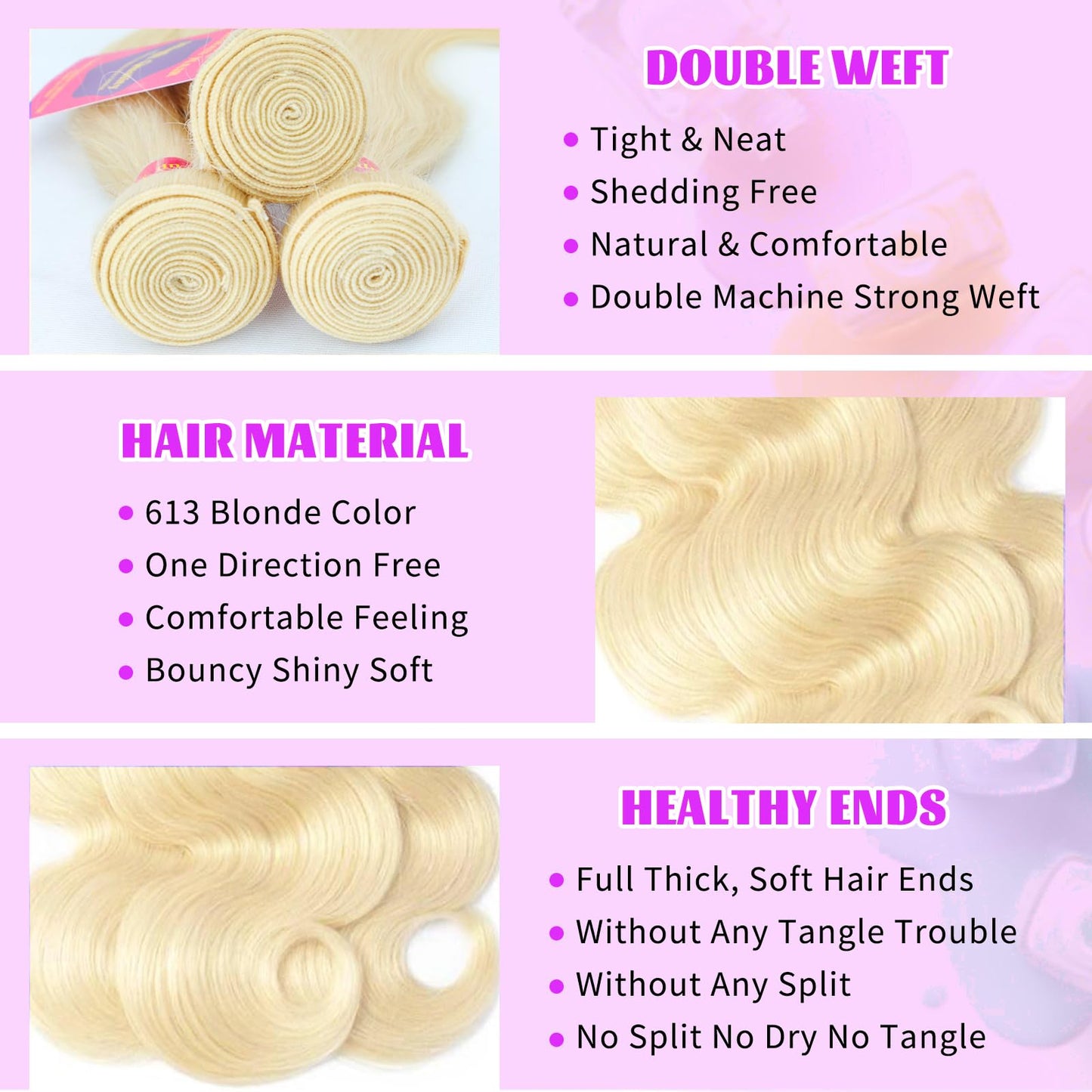 VICYAO 613 Body Wave Bundles 20 Inch Blonde Human Hair Extensions 100% Unprocessed 12A Grade Brazilian Virgin Raw Weave Bundles Human Hair 1 Bundles Blonde Body Wave