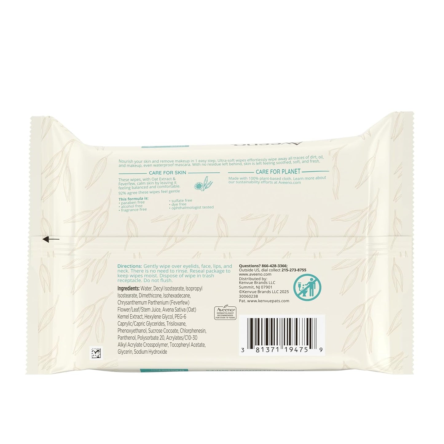 Aveeno Calm + Restore Makeup Remover Wipes - Unscented, Fragrance-Free Facial Towelettes with Oat Extract & Feverfew | 25 Ct