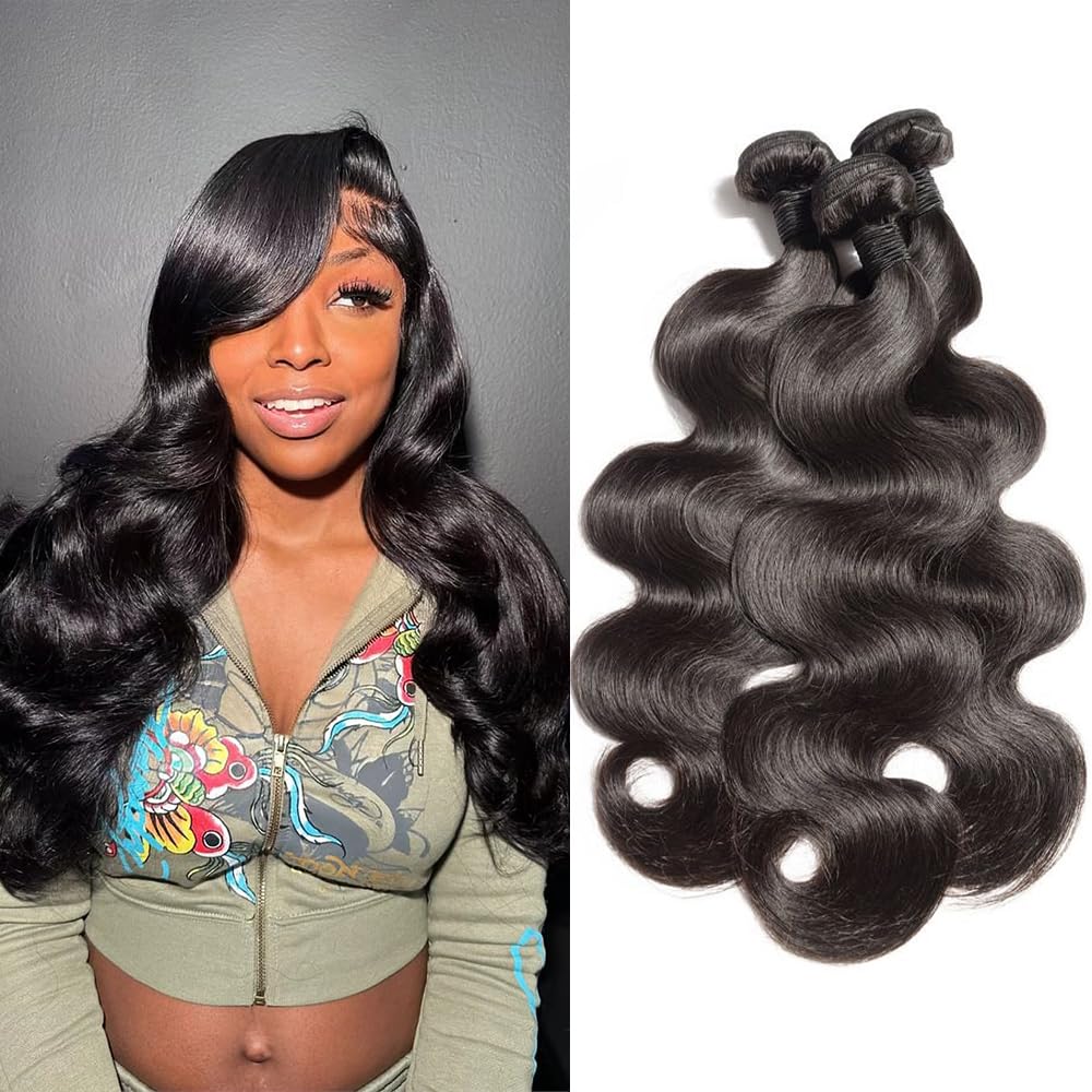 Body Wave Human Hair Bundles - 100% Unprocessed Brazilian Virgin Hair Extensions | 10, 12, 14 Inch Natural Color for Black Women