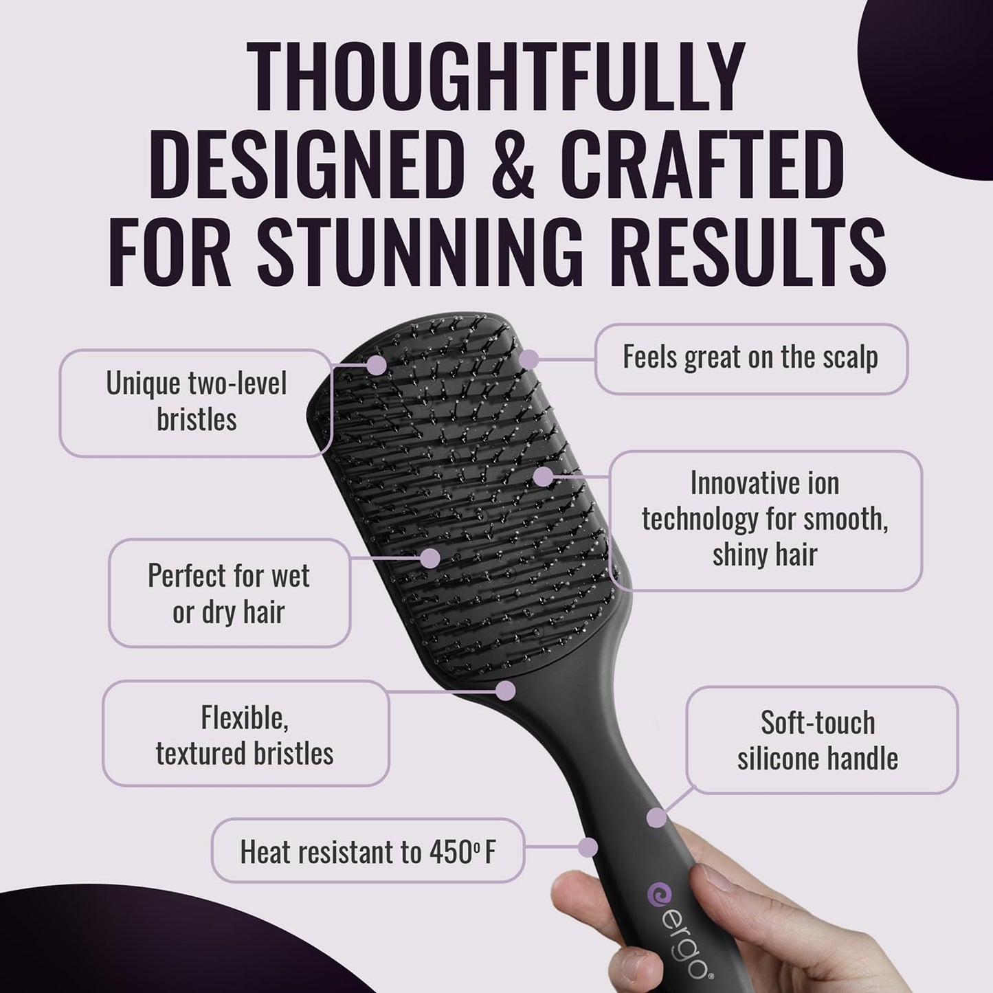 ERGO Super Gentle Mini Paddle Brush for Blow Drying - Hair Brushes for Women with Thick or Thin Hair - Dual Hairbrush for Women - Detangler Hair Brush - Gently Detangles Curly or Wet Hair - ERG750